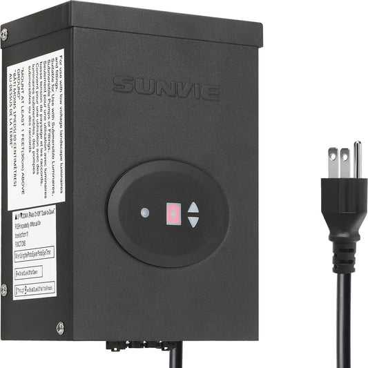 SUNVIE 300W Low Voltage Transformer for Landscape Lighting with Timer and Photocell Sensor Waterproof Power Supply for Landscape Lights Path Lights