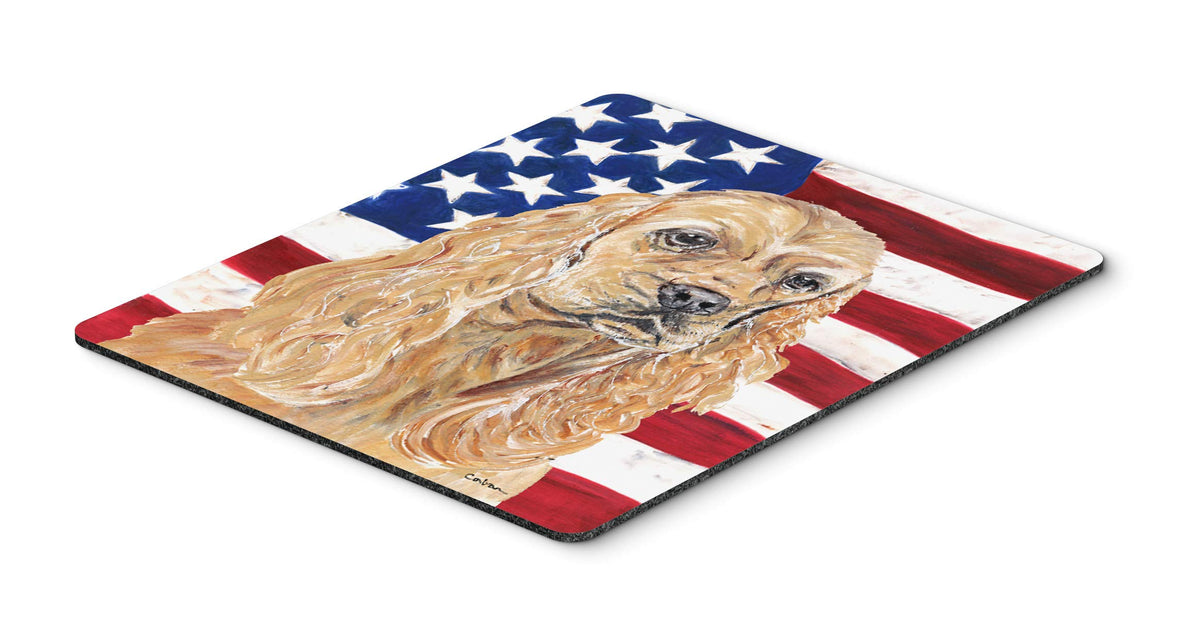 Caroline's Treasures SC9514MP Buff Cocker Spaniel with American Flag Mouse Pad, Hot Pad or Trivet for Home Office Gaming Working Computers Laptop