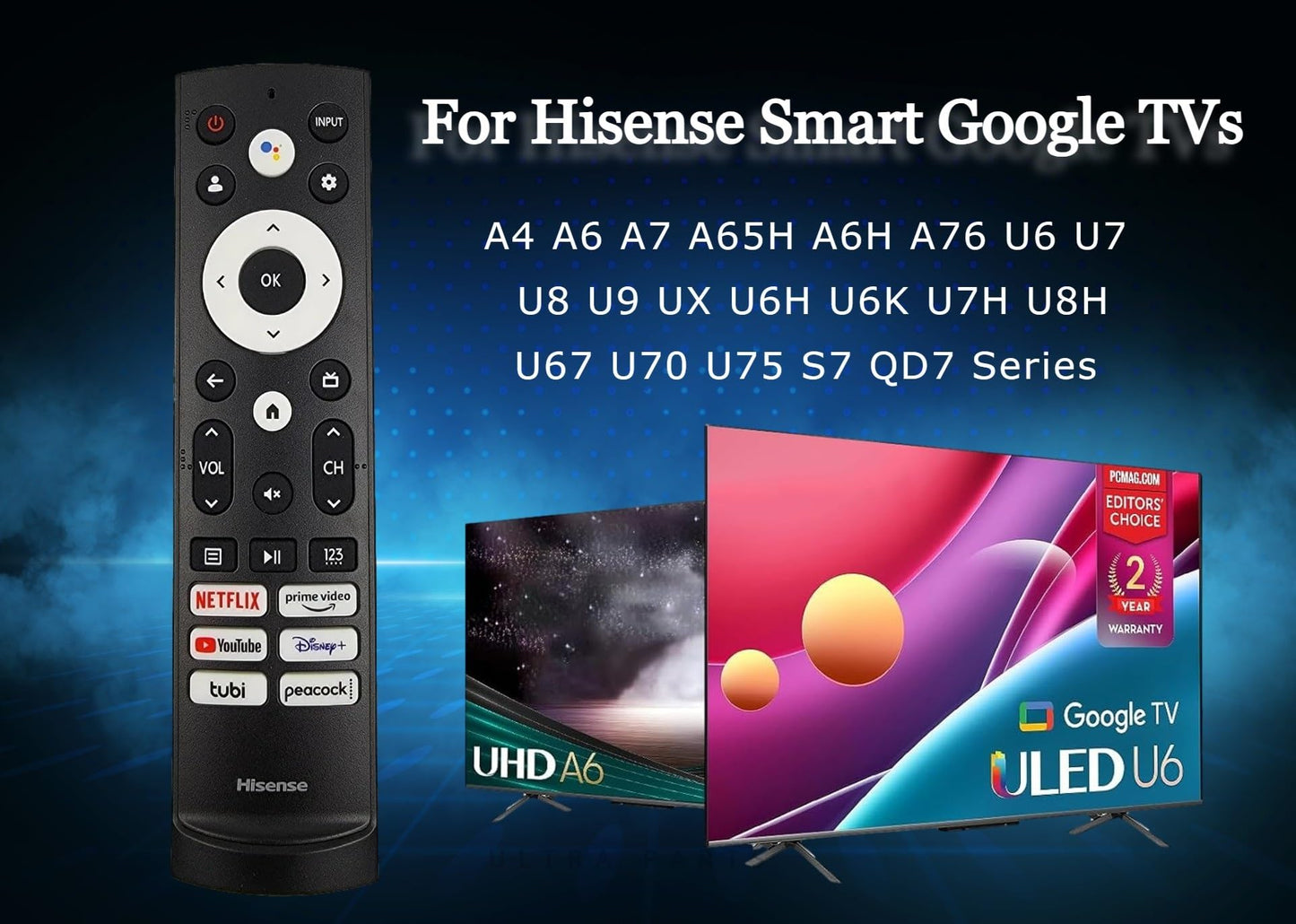 OEM Replacement Remote Control for All Hisense UHD 4K ULED Smart Google TVs with Voice Control 43A6H 50A6H 55A6H 65A6H 75A6H 50U6H 55U6H 65U6H