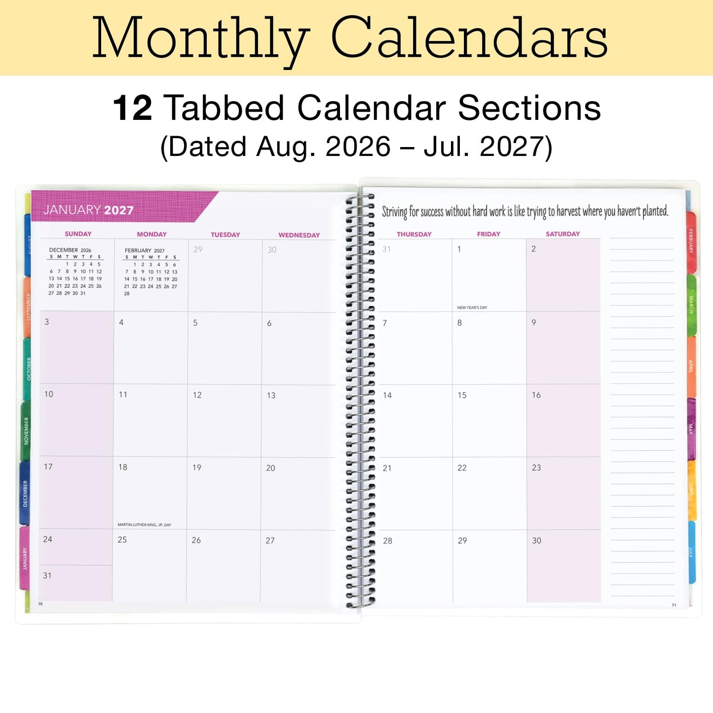 LITE TEACHER PLANNER - Aug 2026-Jul 2027, 8.5" x 11" Daily Weekly Monthly Organizers - Includes 7 Periods, Dated Calendar, Page Tabs, Bookmark,