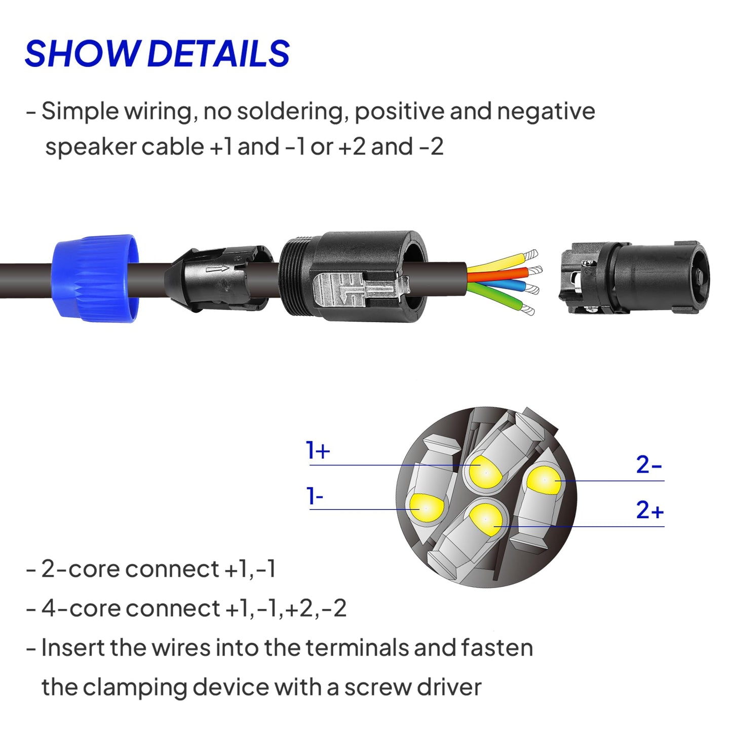 Sonoreboom Pack of 8 NL4FC Speakon Connectors, 8pcs 4 Pole Speak-ON Connector with Twist Lock, Compatible NL4FX, NLT4X, NL2FC Adapter for Amplifier