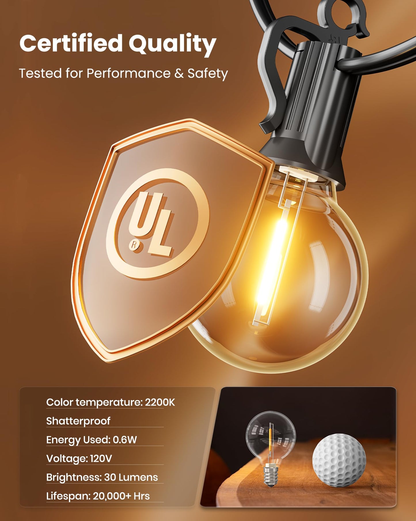 Brightown Outdoor String Lights 29 Feet G40 LED Patio Lights, Plug-in, 13 Plastic Edison Bulbs(1 Spare), Waterproof Connectable Hanging Light