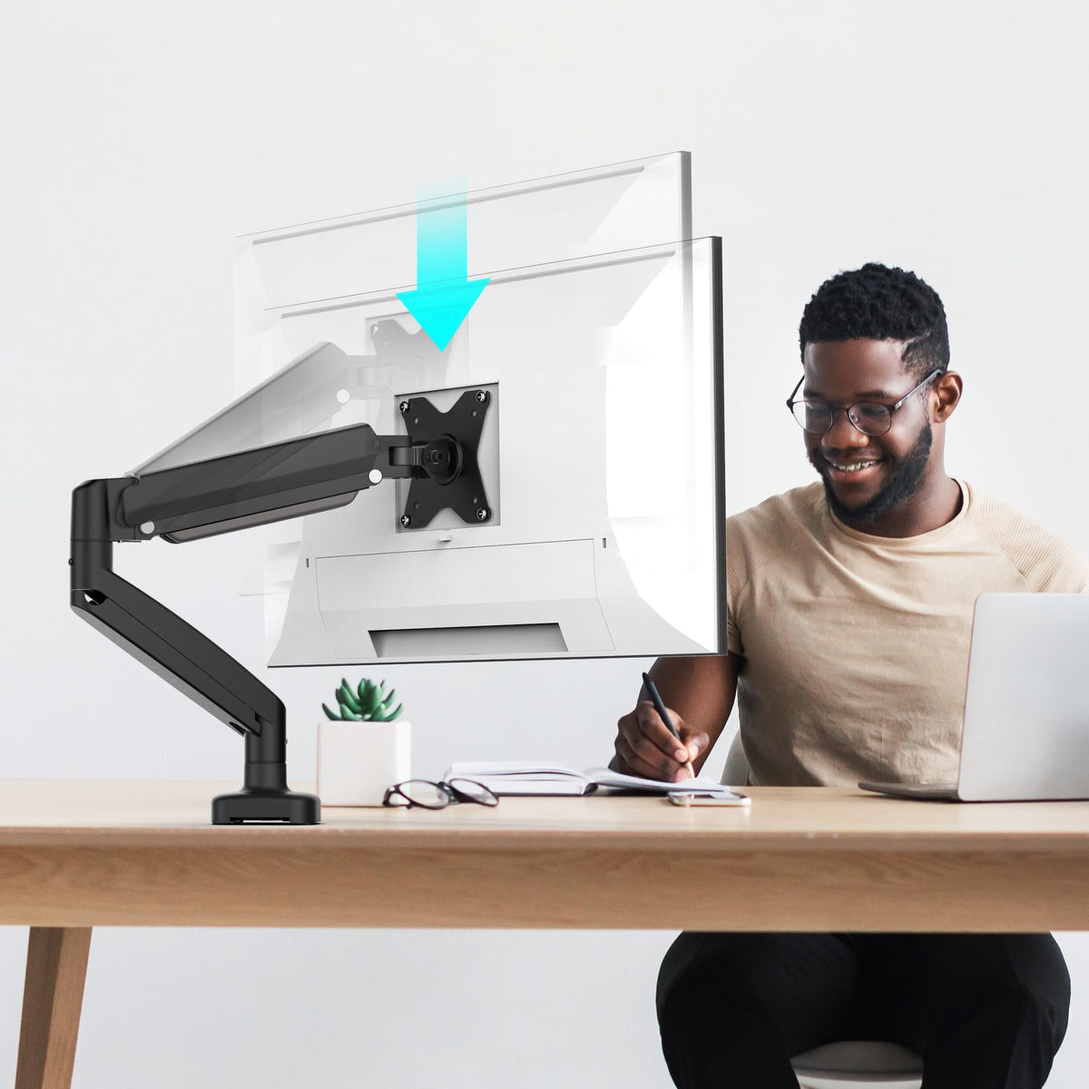j5create Ergonomic Monitor Mount, Fully Adjustable Gas Spring Monitor Arm for 17 to 32 inch Screen, Integrated Cable Management, Comes with Clamp