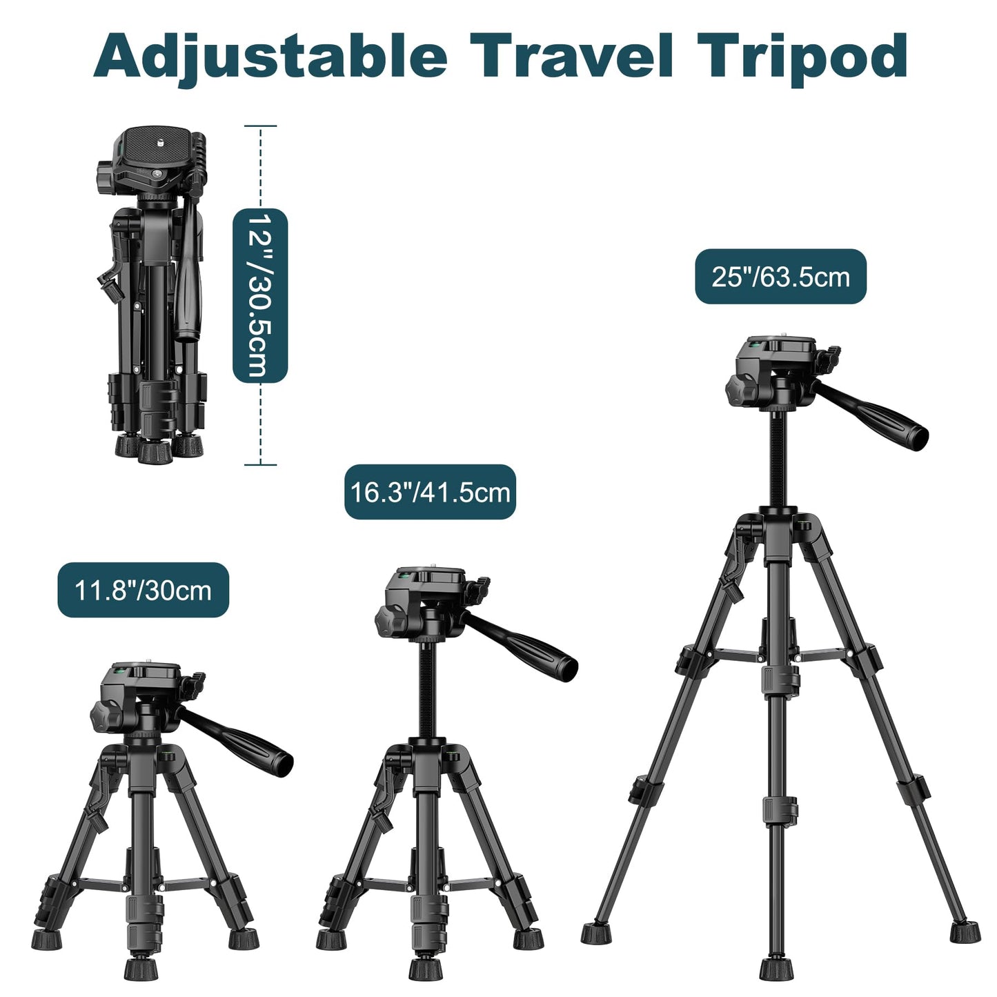 JOILCAN Mini Tripod for Camera, 25" Tabletop Camera Tripod, Portable Travel Tripod with Phone/Tablet Holder, Lightweight Aluminum Tripods for DSLR