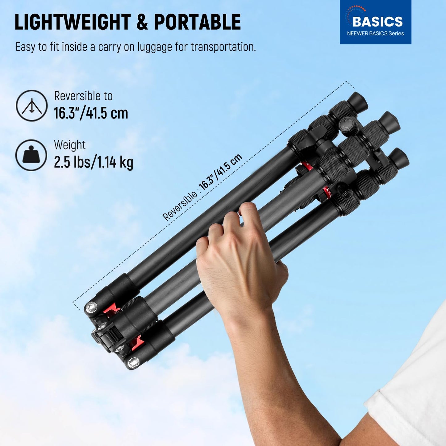 NEEWER Basics Carbon Fiber Travel Tripod, 64" Compact Lightweight Portable Camera Video Stand, Arca Type Ball Head & Cell Phone Holder Compatible