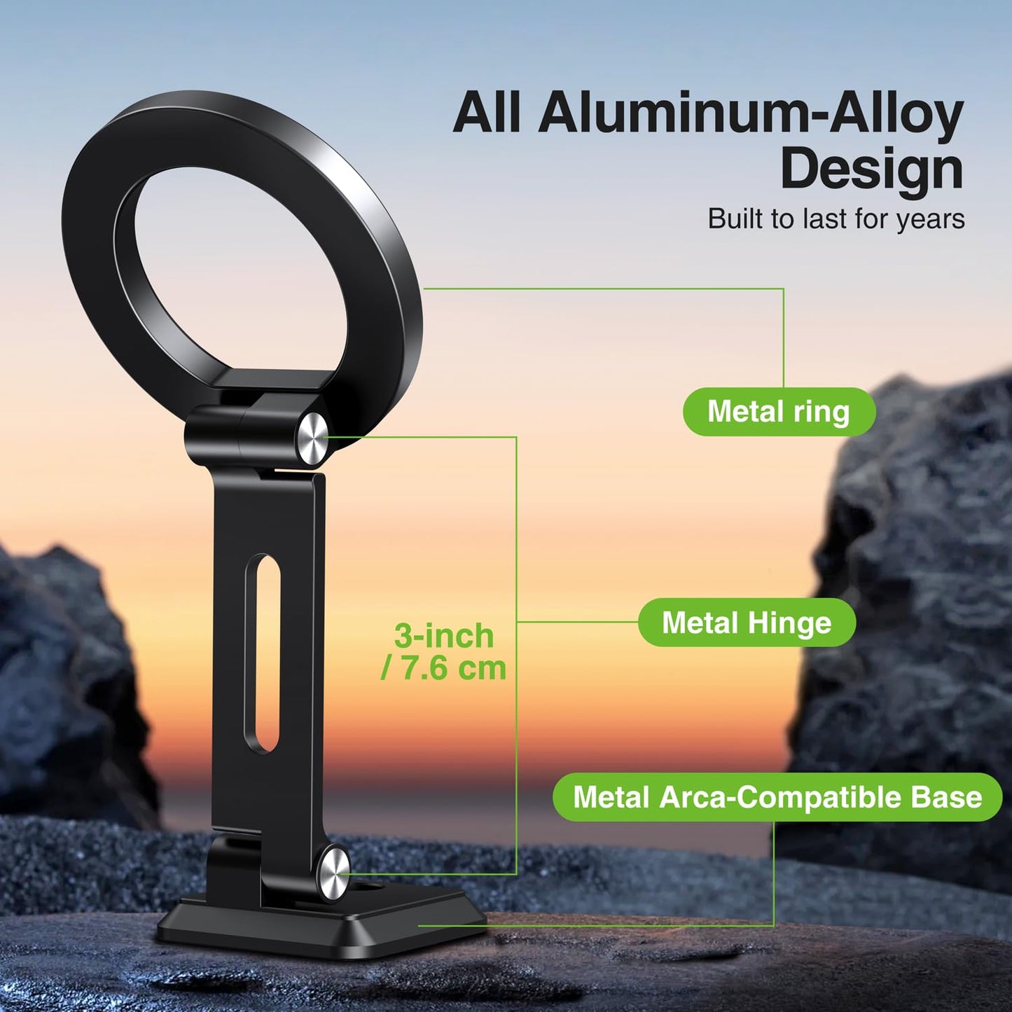 elitehood Aluminum Magsafe iPhone Tripod Mount with Arca Port, Magnetic Phone Mount for Tripod with 1/4" 3/8" Screw Adapter, Cell Phone Holder Stand