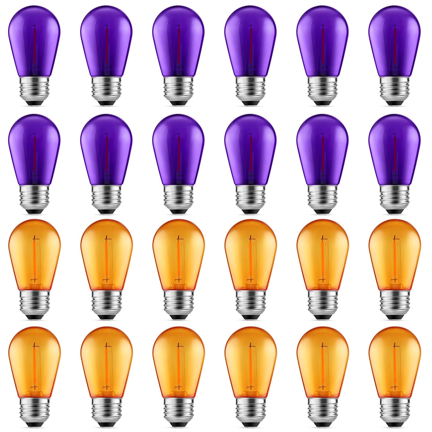 Meconard 24 Pack S14 Purple and Orange Light Bulbs for Halloween Decoration