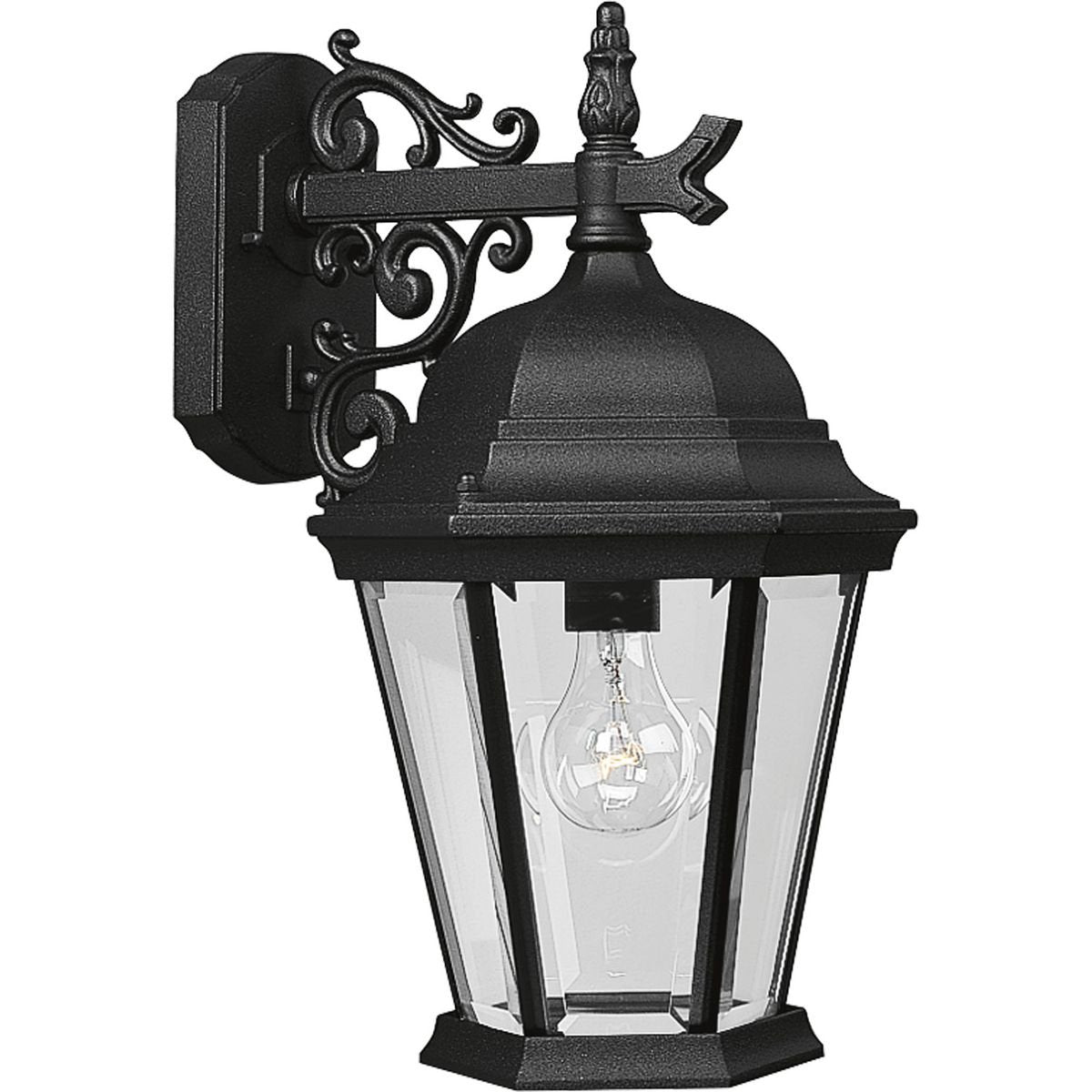 Progress Lighting Welbourne Collection 1-Light Clear Beveled Glass Traditional Outdoor Medium Wall Lantern Light Textured Black