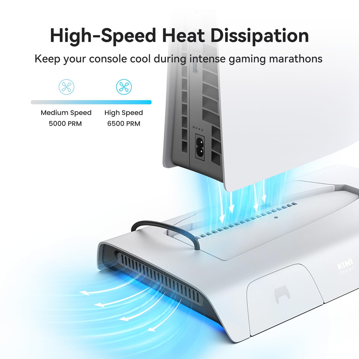 KIWI design D3 Cooling Station for PS5 Slim with Press-and-Pull Design, Controller Charging Station with Magnetic Dongles, Vertical Stand