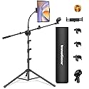 InnoGear Mic Stand, 6 in 1 Microphone Stand Floor with Tablet Phone Holder Height Adjustable from 30" to 72" Mic Stand Tripod Boom Arm with Gooseneck