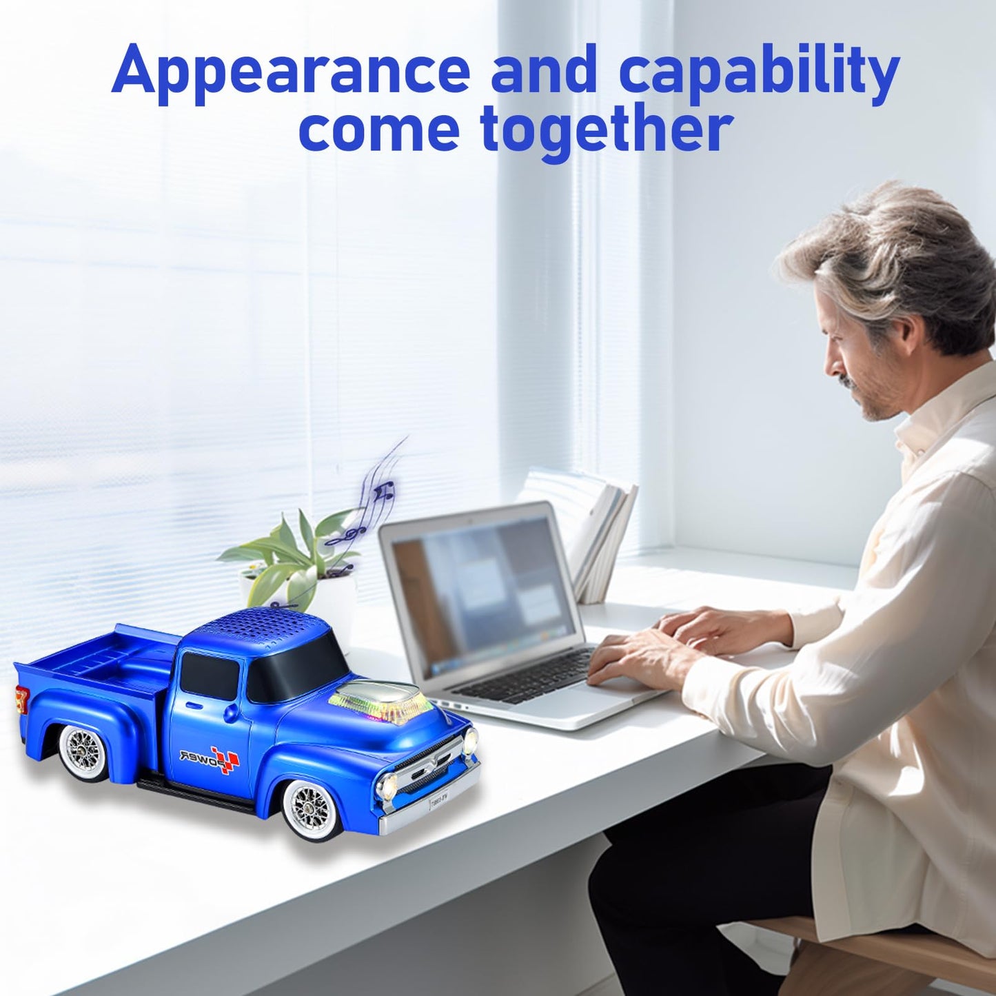 WSTER WS-538 Retro Pickup Truck Bluetooth Replica Speaker - Portable Wireless Car Model Speaker with FM, TWS, LED Party Lights, USB/TF Playback