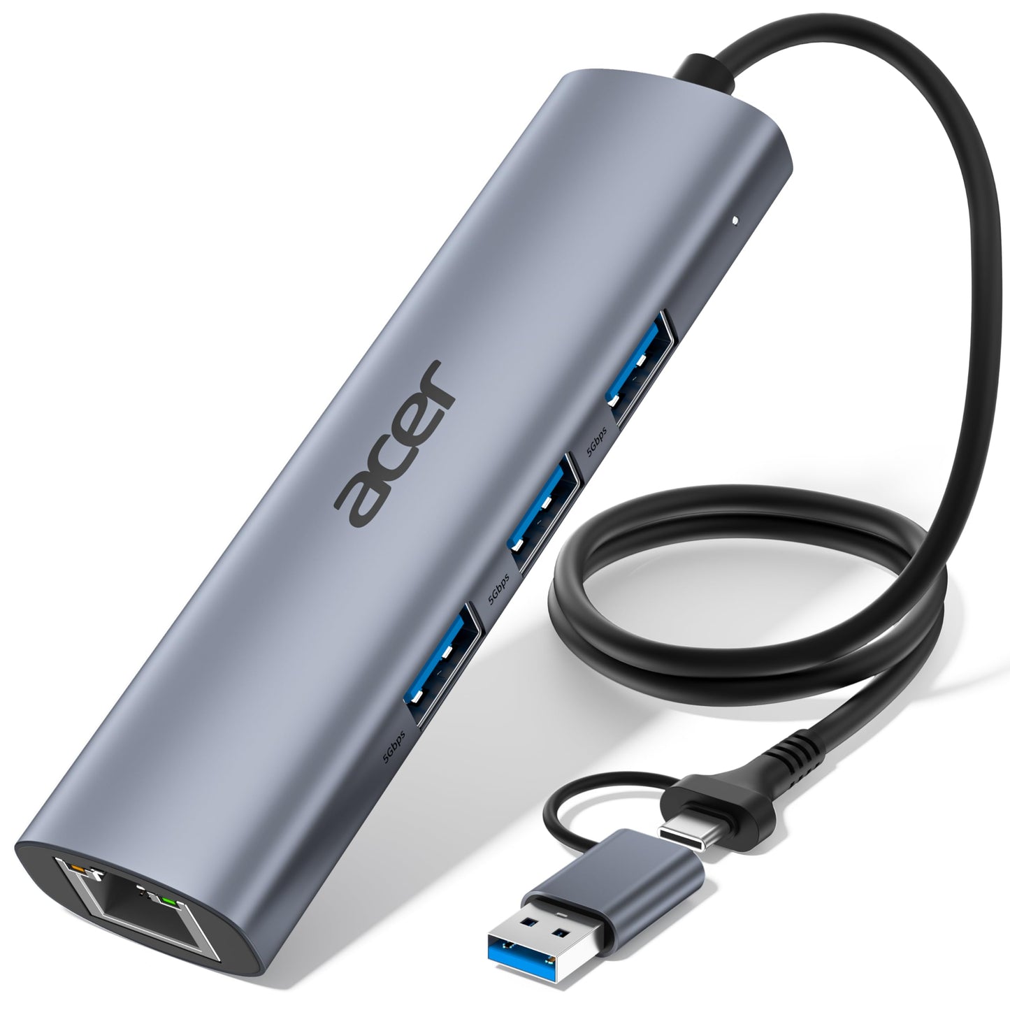 Acer USB to Ethernet Adapter, USBC Hub Ethernet 1Gbps with 3*USB 3.0
