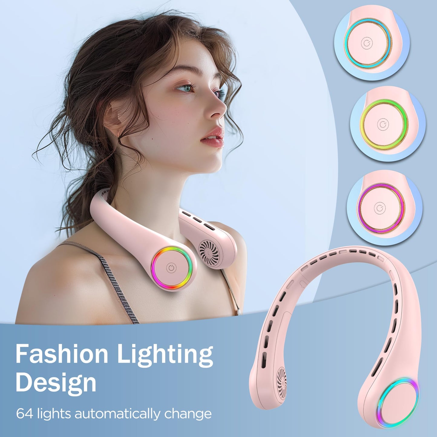 ITSHINY Neck Fan, Portable Fan Neck, Quiet Mini USB Fan, Small Camping 4000 mAh Fan Neck with 3 Speeds, LED Light for Women, Men, Home, Office