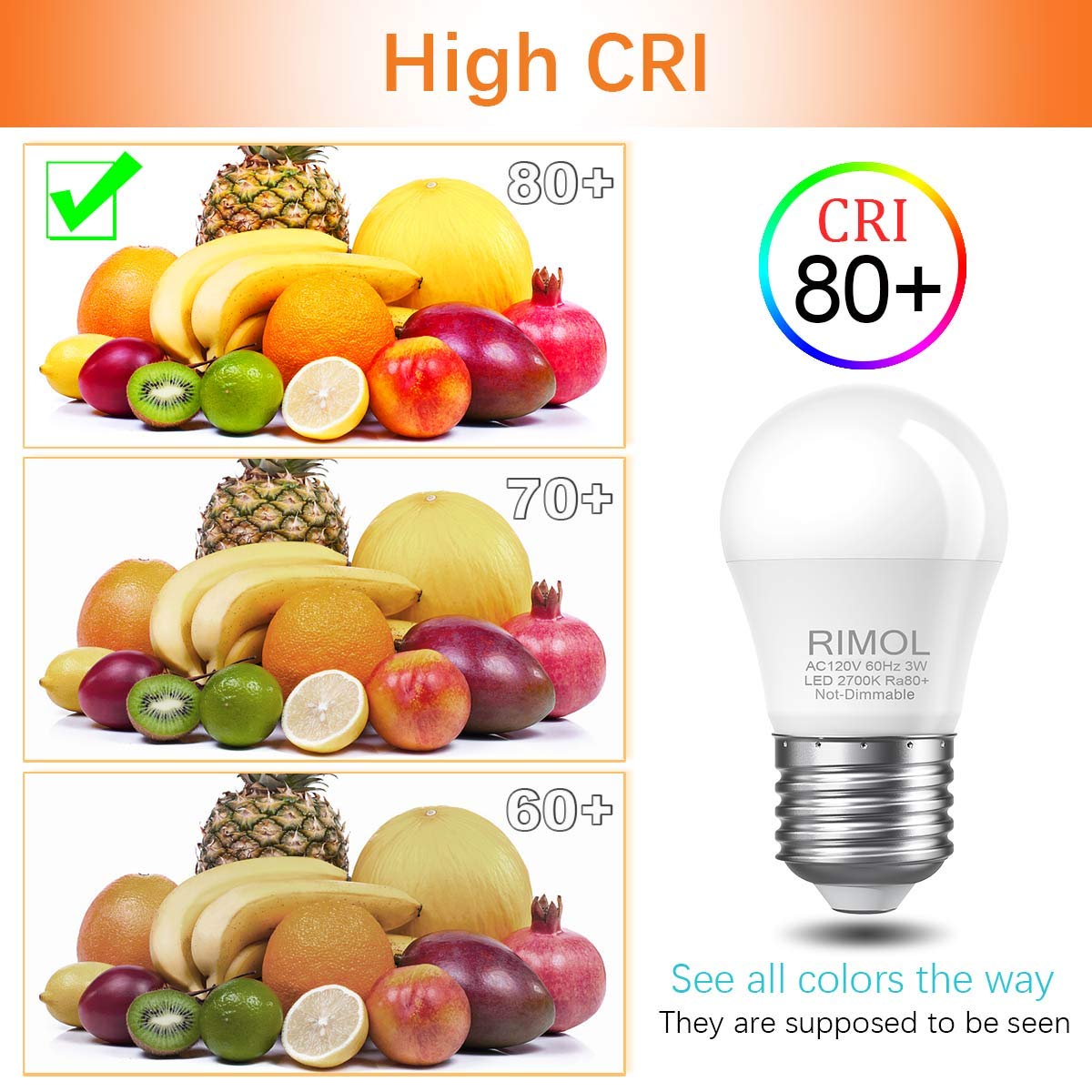 RIMOL 3W LED Bulb Equivalent 25 Watt Light Bulbs, A15 LED Light Bulb Soft White 2700K Energy Saving E26 Low Watt Light Bulbs for Home Bedroom(8 Pack)