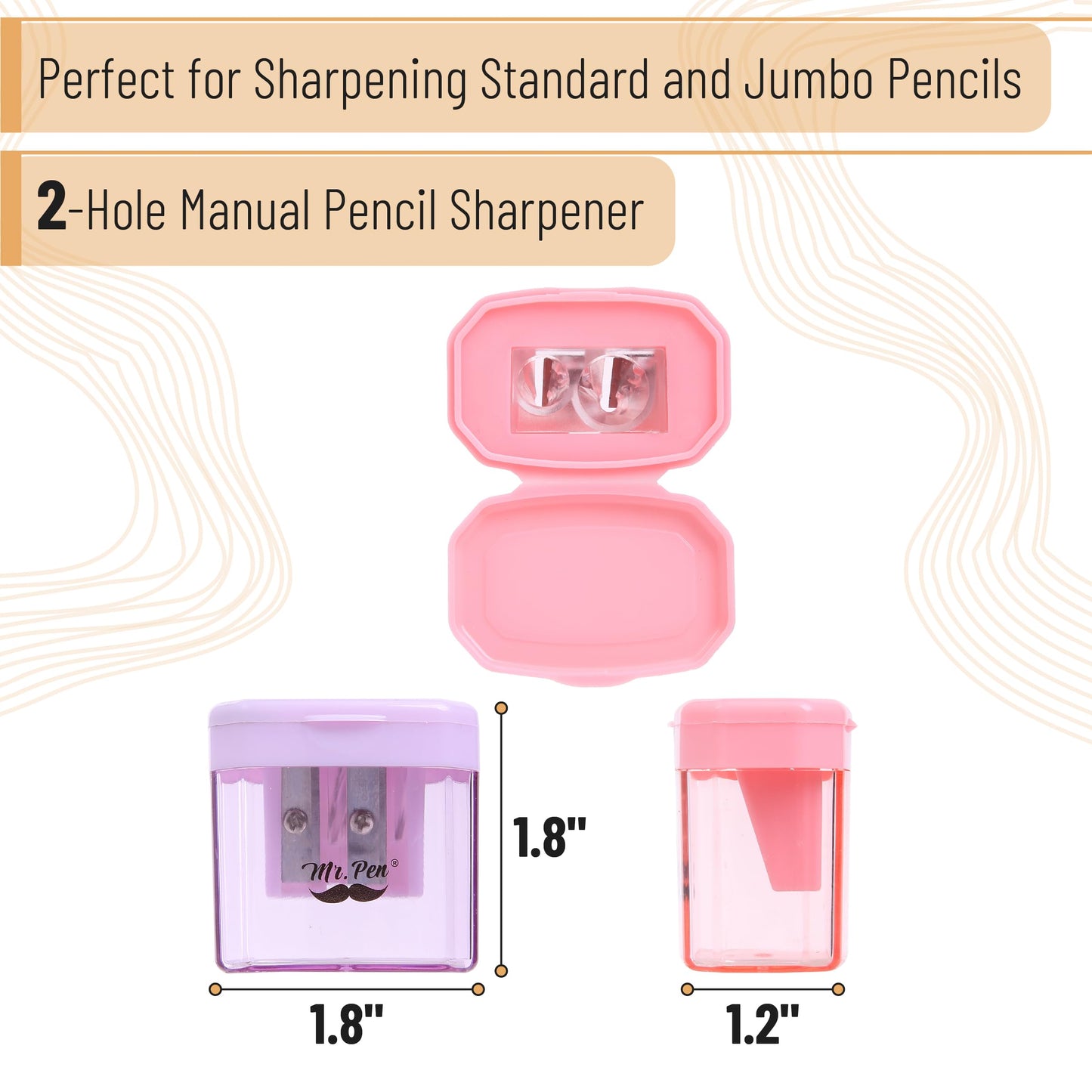 Mr. Pen- Manual Pencil Sharpener, 6 Pack, Colorful, Dual Holes | Compatible with Standard and Jumbo Pencils, Snap-on Lid, Colored Handheld Pencil