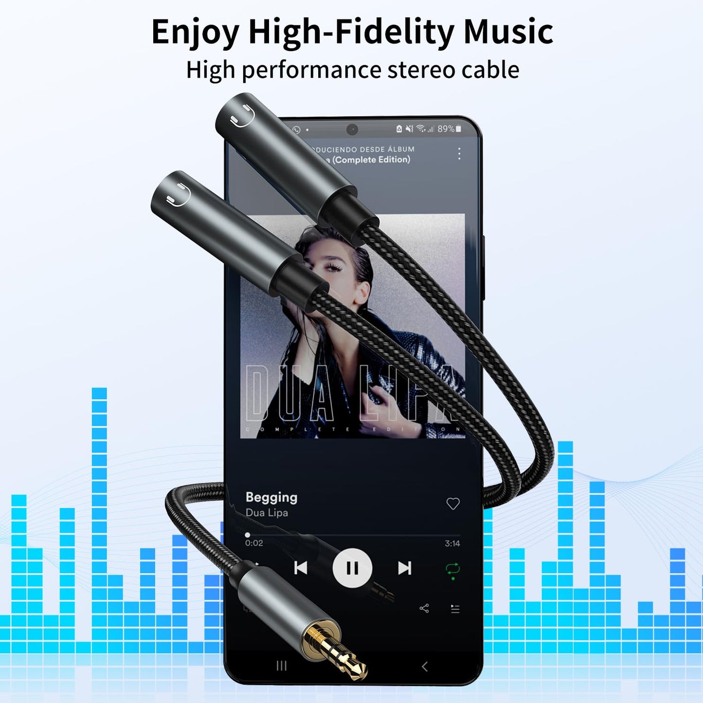 3.5mm Headphone Splitter, Dual Headphone Jack Adapter for 2 Headphones, Audio Stereo Y Splitter Male to Female AUX Extension Cable with Gold-Plated