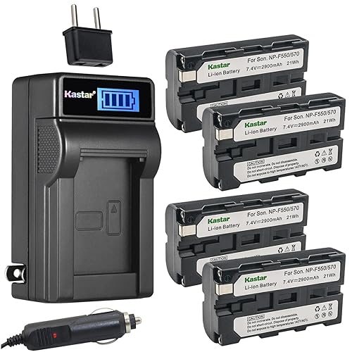 Kastar 4-Pack NP-F570 Battery and LCD AC Charger Compatible with CVX-V18NSP DCR-TR7 DCR-TR7000 DCR-TR7100 DCR-TR8000 DCR-TR8100 DCR-TRU47 DCR-TRV103