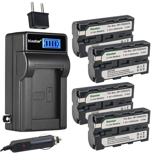 Kastar 4-Pack NP-F570 Battery and LCD AC Charger Compatible with CVX-V18NSP DCR-TR7 DCR-TR7000 DCR-TR7100 DCR-TR8000 DCR-TR8100 DCR-TRU47 DCR-TRV103