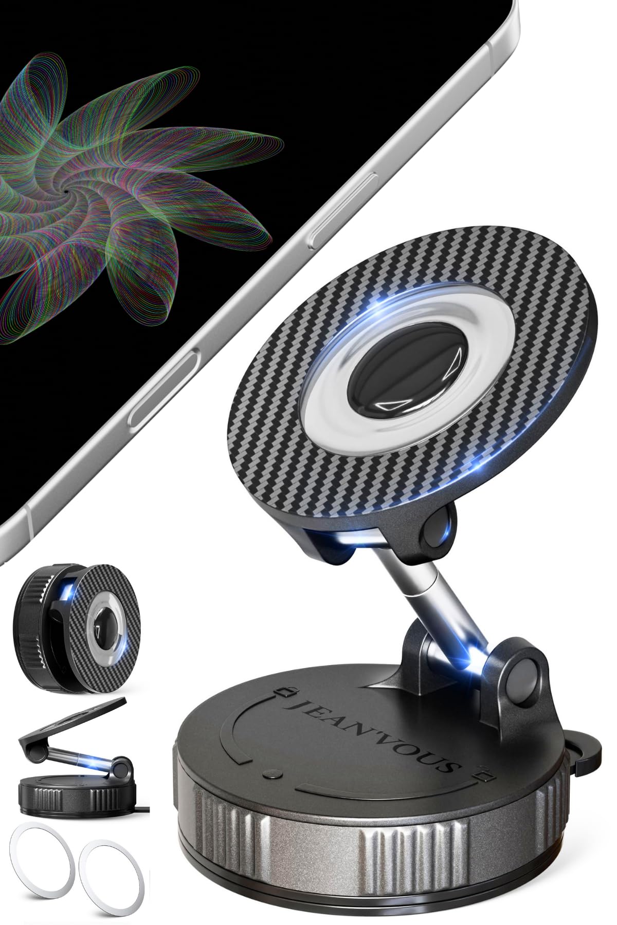 JEAN'VOUS Upgraded Magnetic Phone Holder for Car [70+ LBS Strongest Suction & 3000gf Magnetic], MagSafe Car Mount, Adjustable, 360° Dashboard Phone
