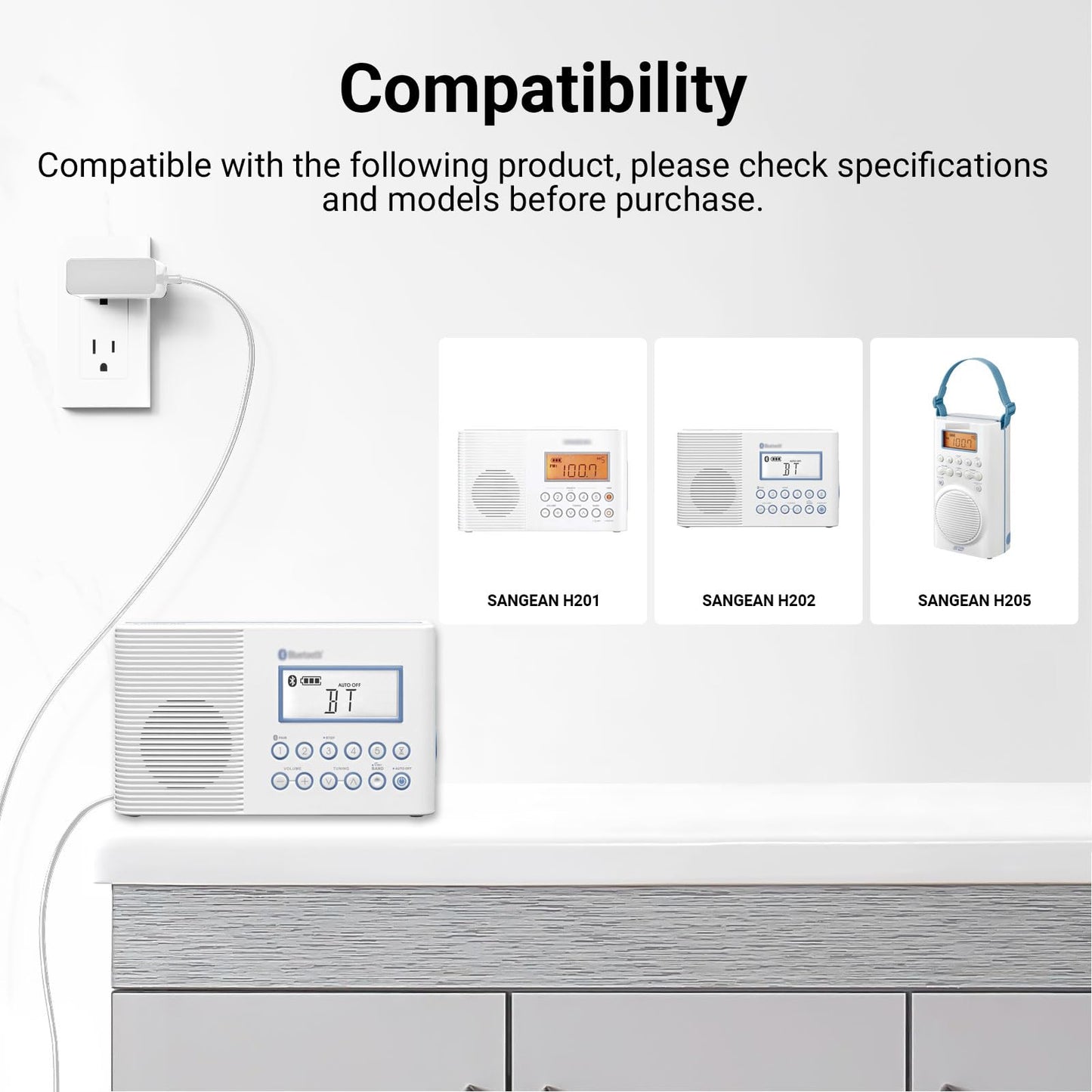 OatXtorpor Charger Cord Compatible with Sangean ADP-H202 H201 H202 H205 Radios Portable AM FM, AC Power Adapter 3V 0.5A White 1.8M Extra Long Cable