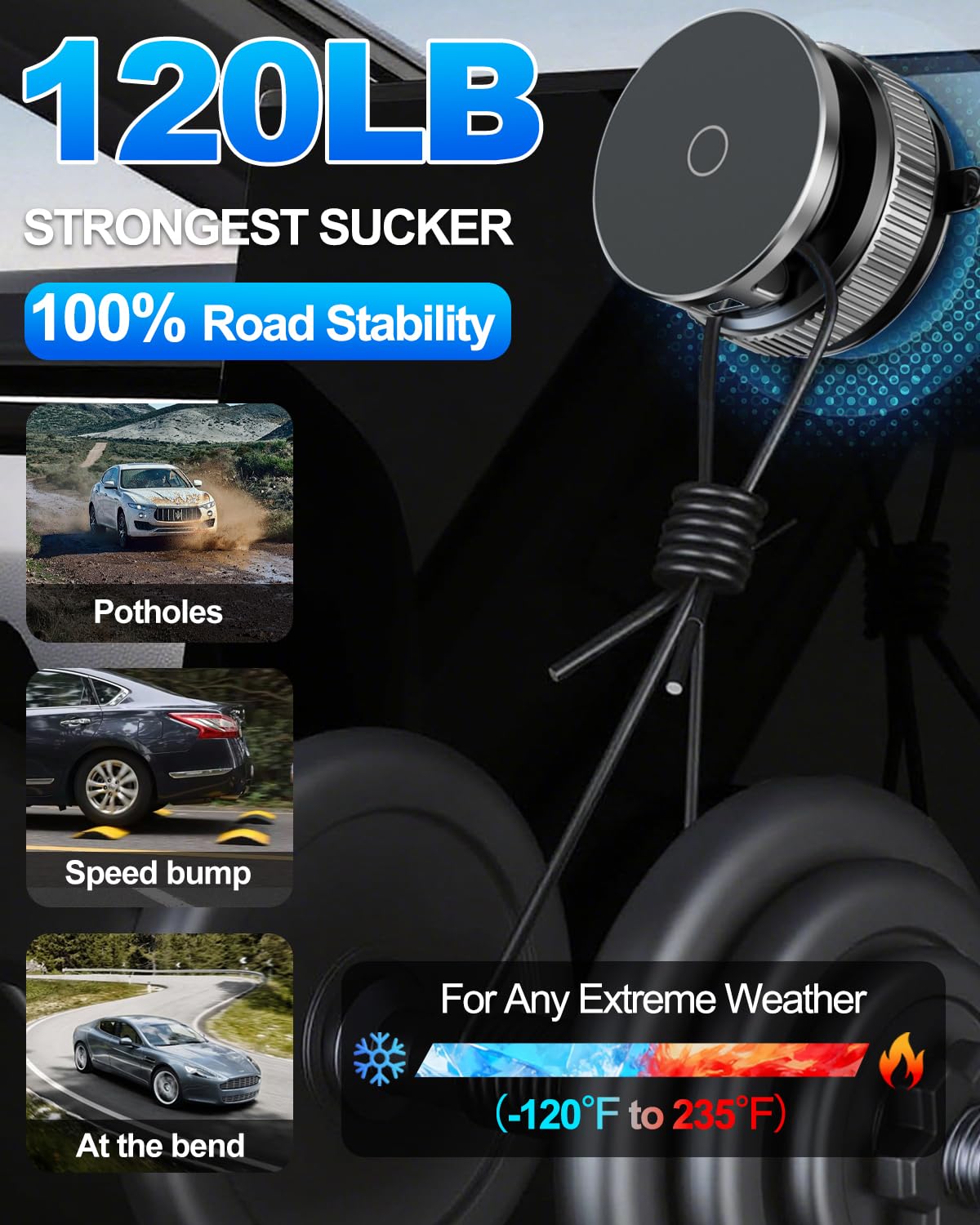 Vacuum Magnetic Car Phone Holder 360° Strongest 120LBS Ultra Suction Cup Phone Mount for MagSafe Dashboard Cell Phone Holders for Your Car/Gym/Mirror