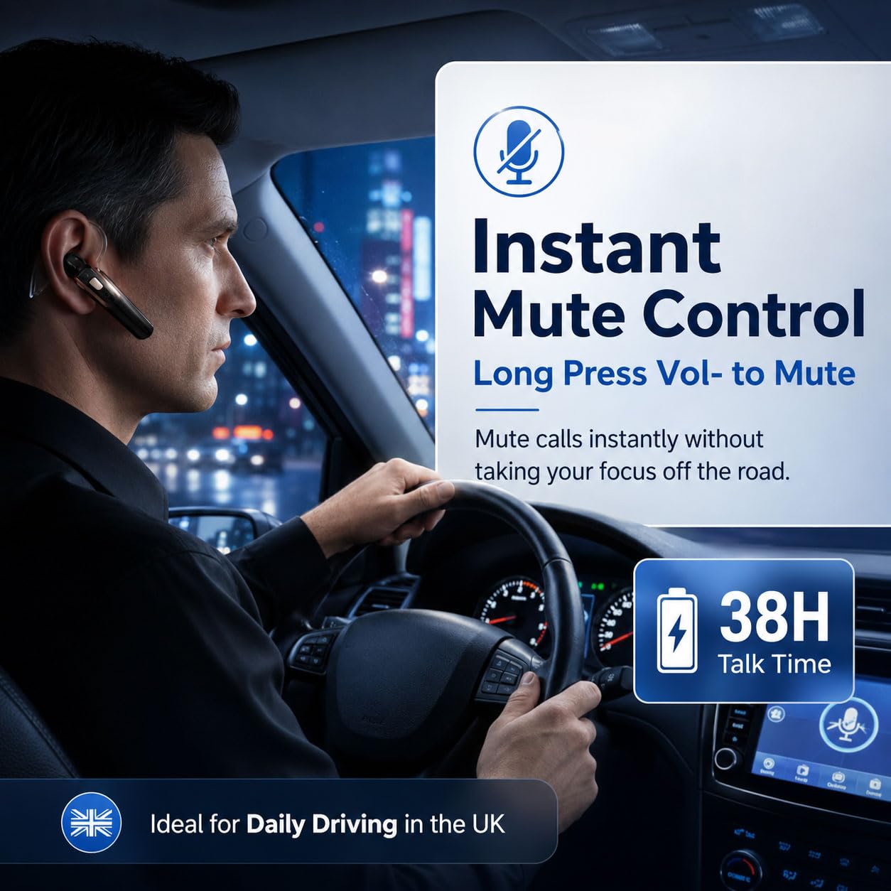 Micool Bluetooth Earpiece for Truckers V6.0 with Noise Cancelling 38 Hours Wireless Headset for Driving, Handsfree Single Ear Headphone for CB Radio