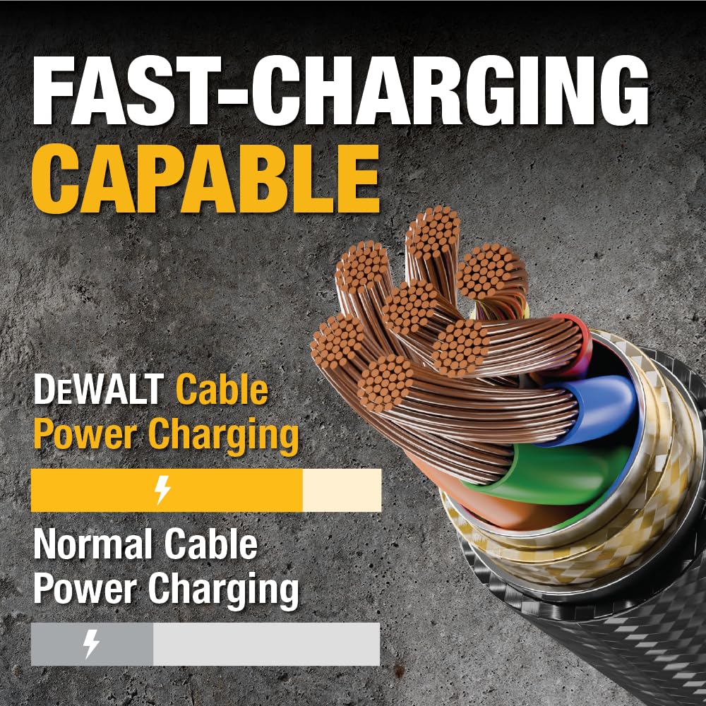 DEWALT Lightning to USB C Cable - Reinforced Braided Cable for Lightning - Charger Cord Compatible with iPhone - Apple Compatible Charging Cable……