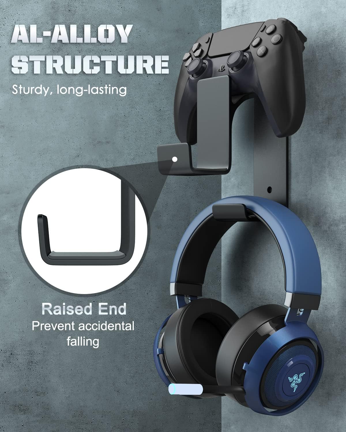 MoKo Controller Holder, Dual Gamepad Controller & Headphone Hanger for Xbox One, Xbox 360, PS3, PS4, PS5, PC, STEAM, Switch/Switch 2, Wall Mount Stand