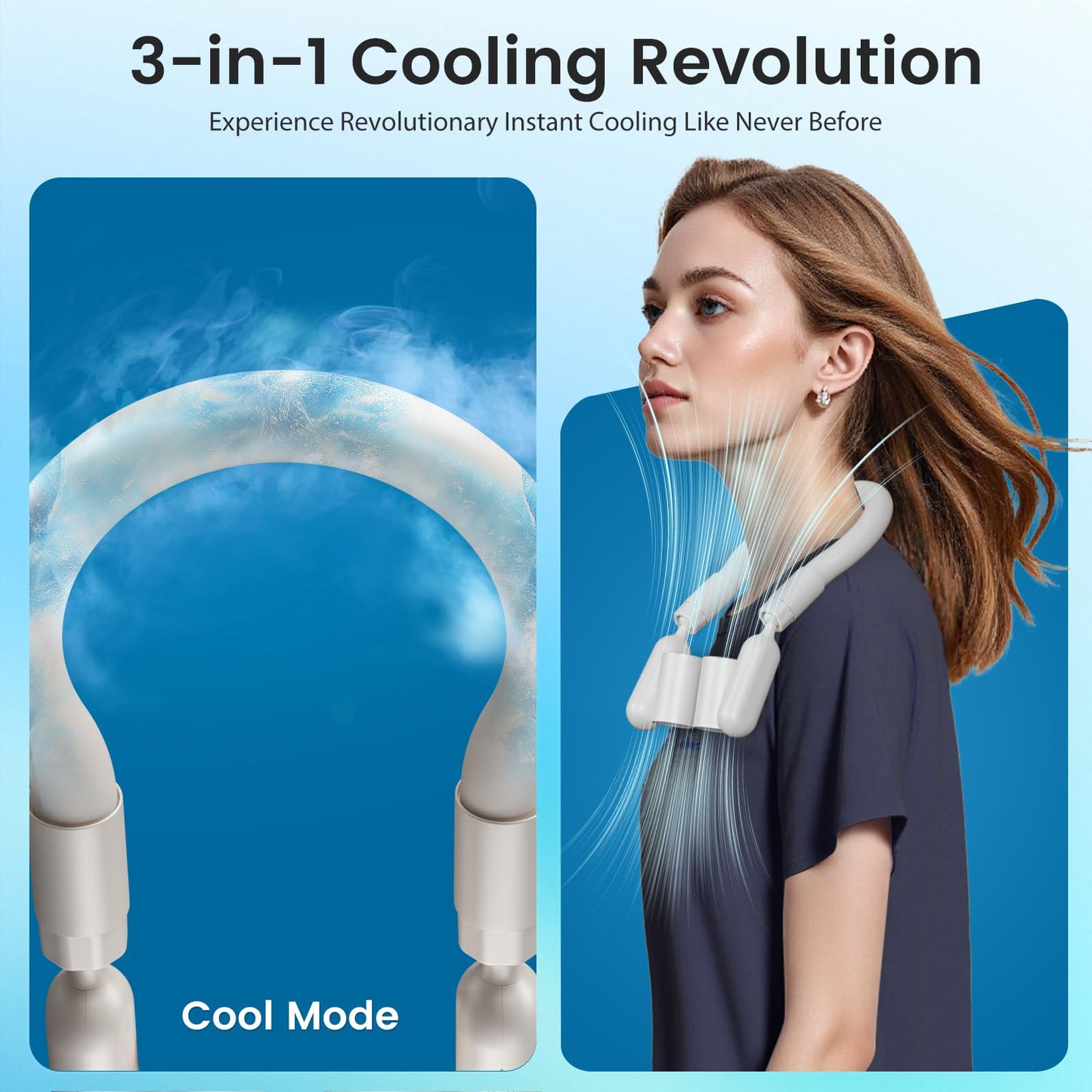 muriciter Portable Personal Neck Cooling Fan: Neck Fans Blowing Cold Air - USB Rechargeable Wearable Personal Cooler with 6000mAh Battery for Travel