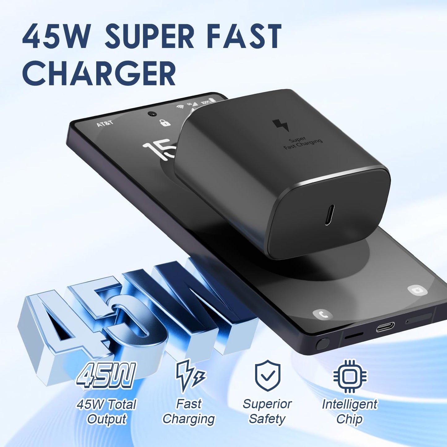 Samsung 45W USB C Fast Charging Block Type C Wall Plug Charging Brick for Samsung Galaxy S26 Ultra/S26/S26+/S25 Ultra/S25/S25+/S24