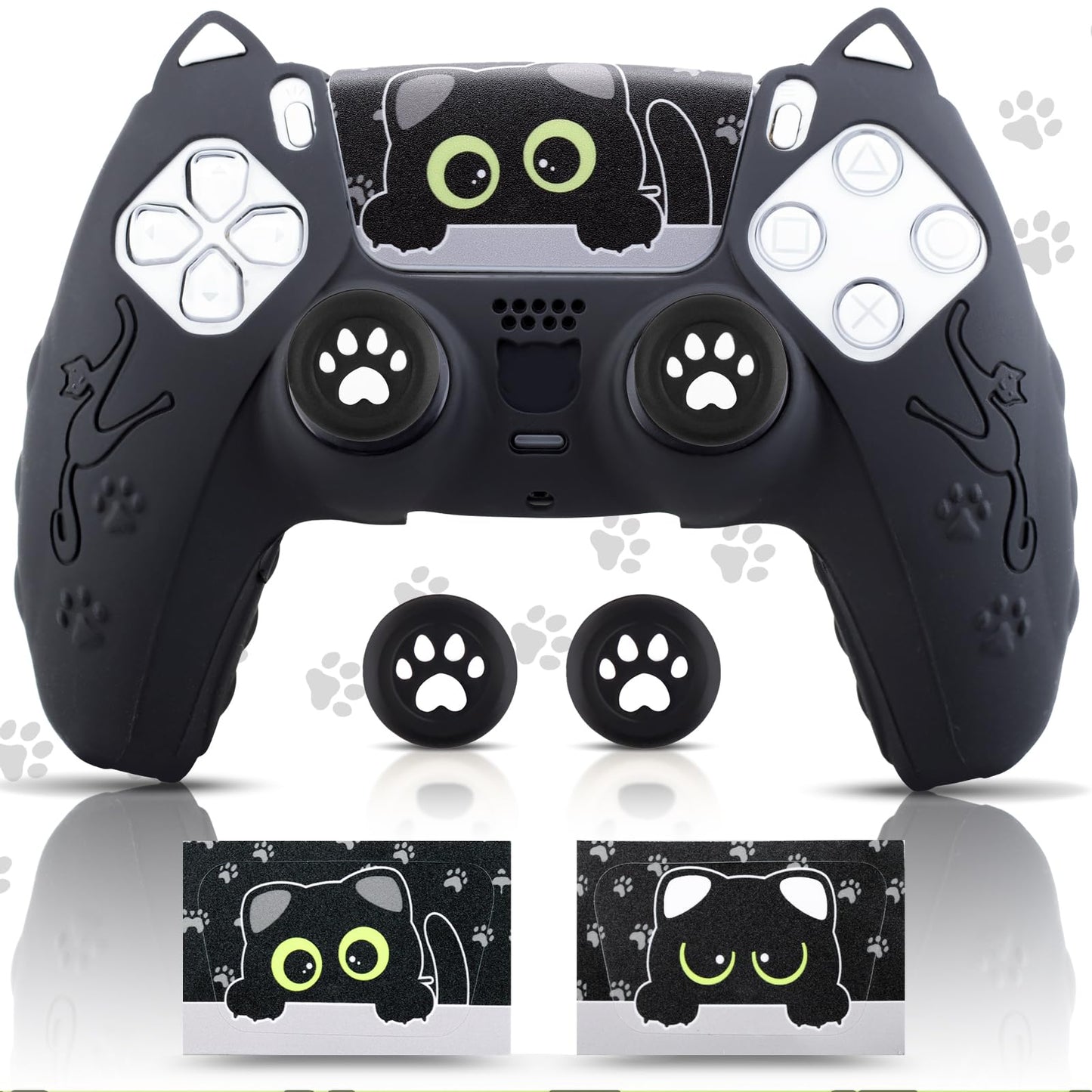 SoAegis Cute Cat-Ear PS5 Controller Skin Set, Silicone Controller Cover for PS5 Wireless Grip, Comes with 2 Thumb Grips and 2 Cat Stickers