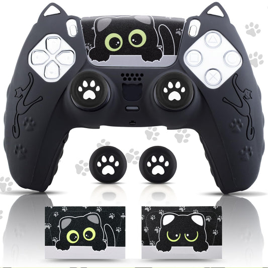 SoAegis Cute Cat-Ear PS5 Controller Skin Set, Silicone Controller Cover for PS5 Wireless Grip, Comes with 2 Thumb Grips and 2 Cat Stickers
