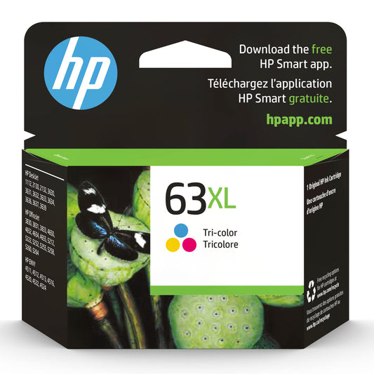 HP 63XL Tri-Color High-Yield Ink Cartridge | Works with Printer Series: DeskJet 1112, 2130, 3630, Envy 4510, 4520, OfficeJet 3830, 4650, 5200 |