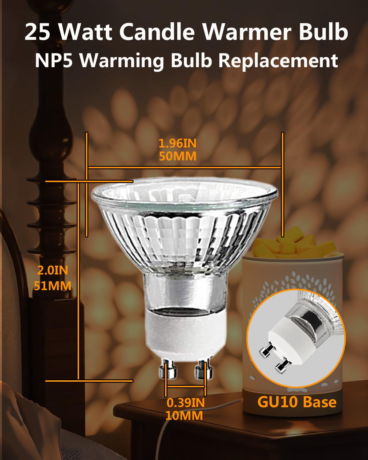 Snnalosses 25 Watt Replacement Bulb for Candle Warmer, Scent Wax Burner, Fragrance Melt,120V/GU10 Base Halogen Warming Bulb,Warm White,3Packs