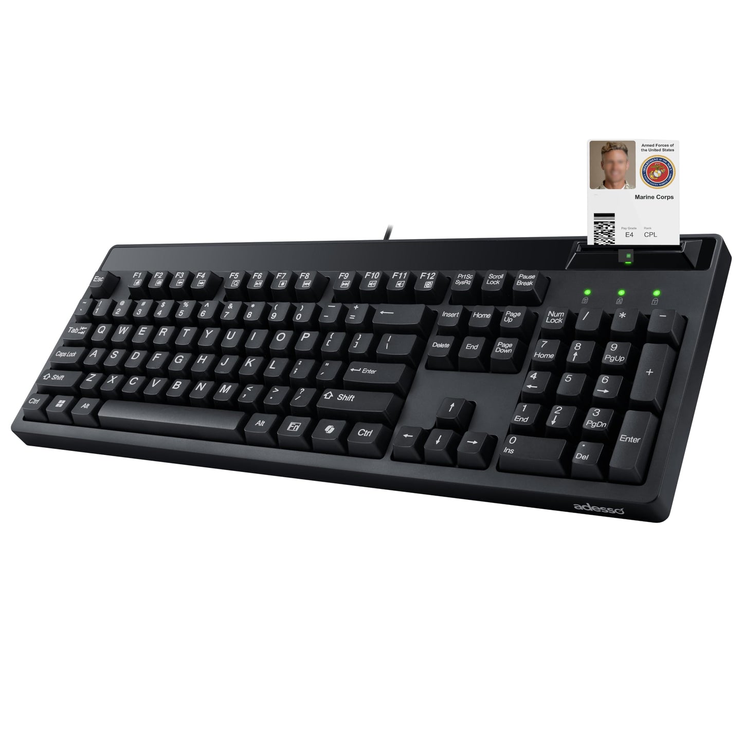 Adesso EasyTouch 130SB Wired Mechanical Keyboard with Red Switches, Built-in Smart Card Reader, Copilot AI Hotkey, 2X Large Print Keycaps, 104 Key