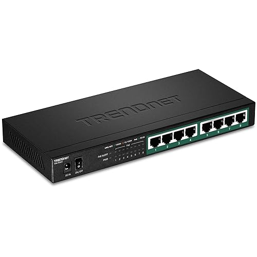 TRENDnet 8-Port Gigabit PoE+ Switch, 65W PoE Power Budget, 16Gbps Switching Capacity, IEEE 802.1p QoS, DSCP Pass-Through Support, Fanless, Wall