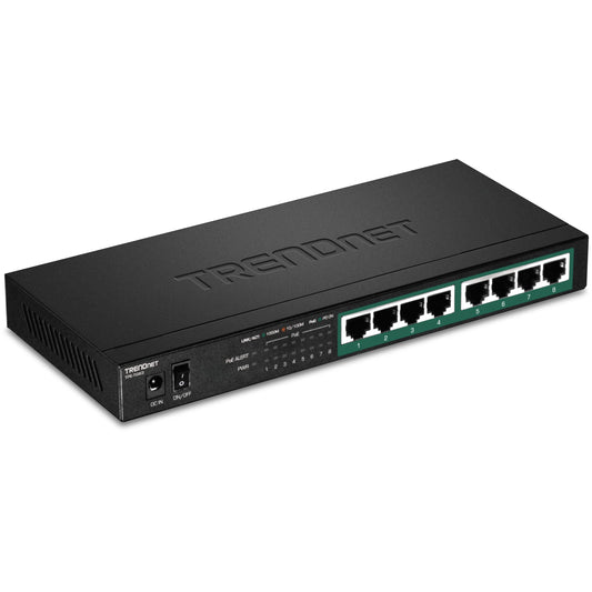 TRENDnet 8-Port Gigabit PoE+ Switch, 65W PoE Power Budget, 16Gbps Switching Capacity, IEEE 802.1p QoS, DSCP Pass-Through Support, Fanless, Wall