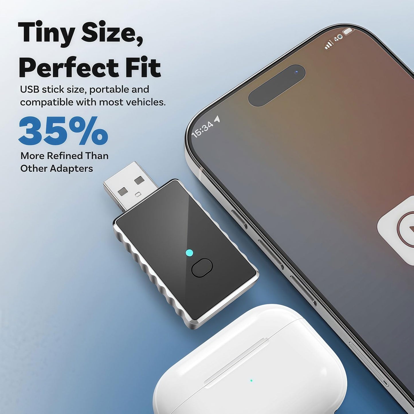 Wireless Carplay Adapter - Android Auto Wireless Adapter US, Conversion from Wired to Wireless with USB to USB C adapter, Plug and Play Bluetooth Car