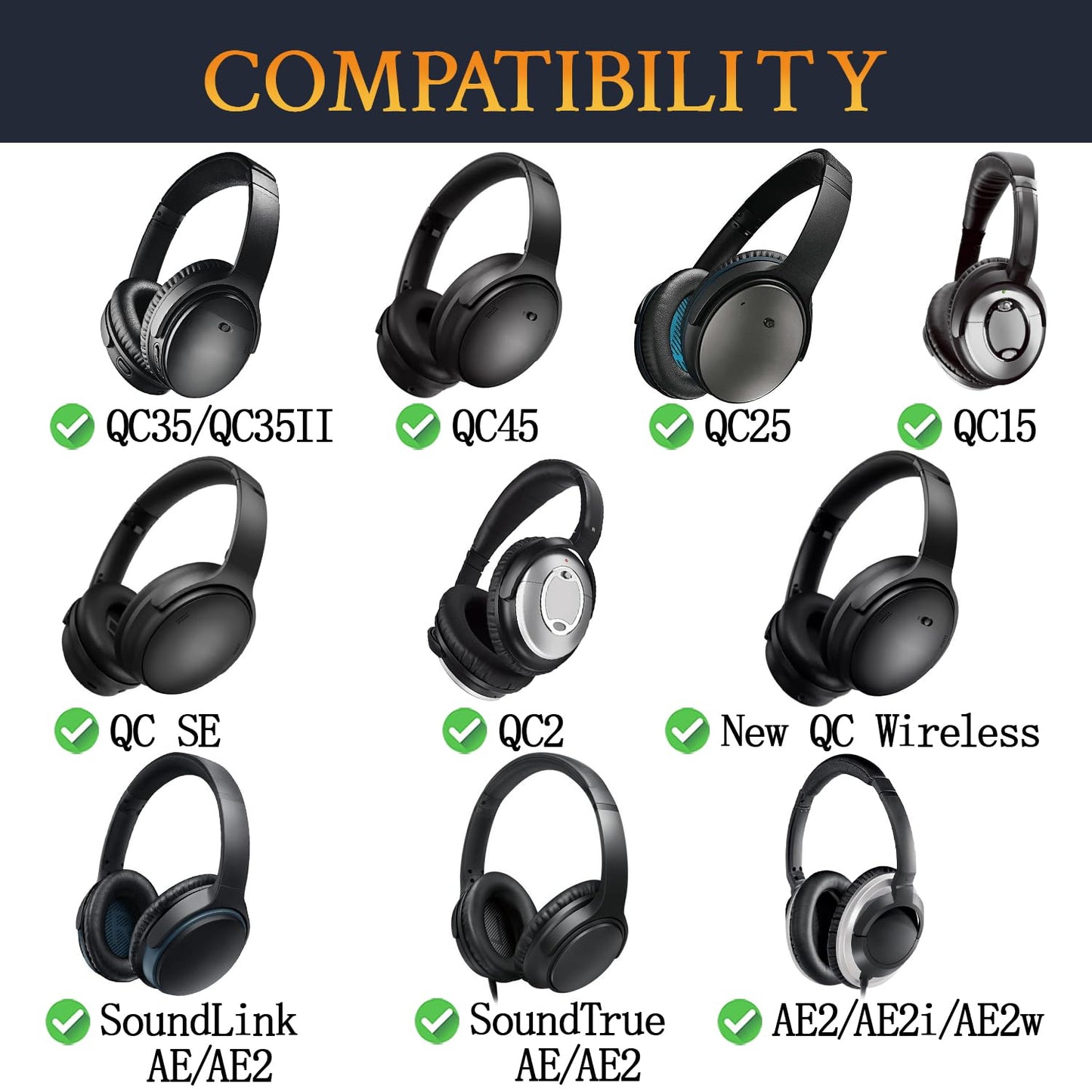SoloWIT Earpads for Bose Headphones, for QuietComfort 15 (QC15) QC25 QC2 QC35 /Ae2 Ae2i / SoundTrue & SoundLink Around-Ear I,II Series - Black&Blue