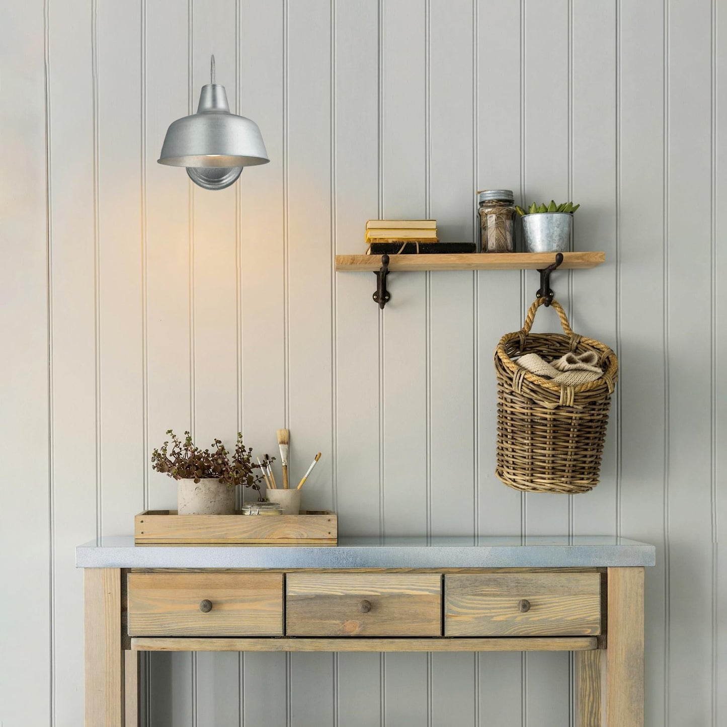 Design House Mason Farmhouse Gooseneck Barn Light, Outdoor Exterior Porch or Patio Wall Light Fixture, Galvanized Gray Paint, 10 Inch Diameter