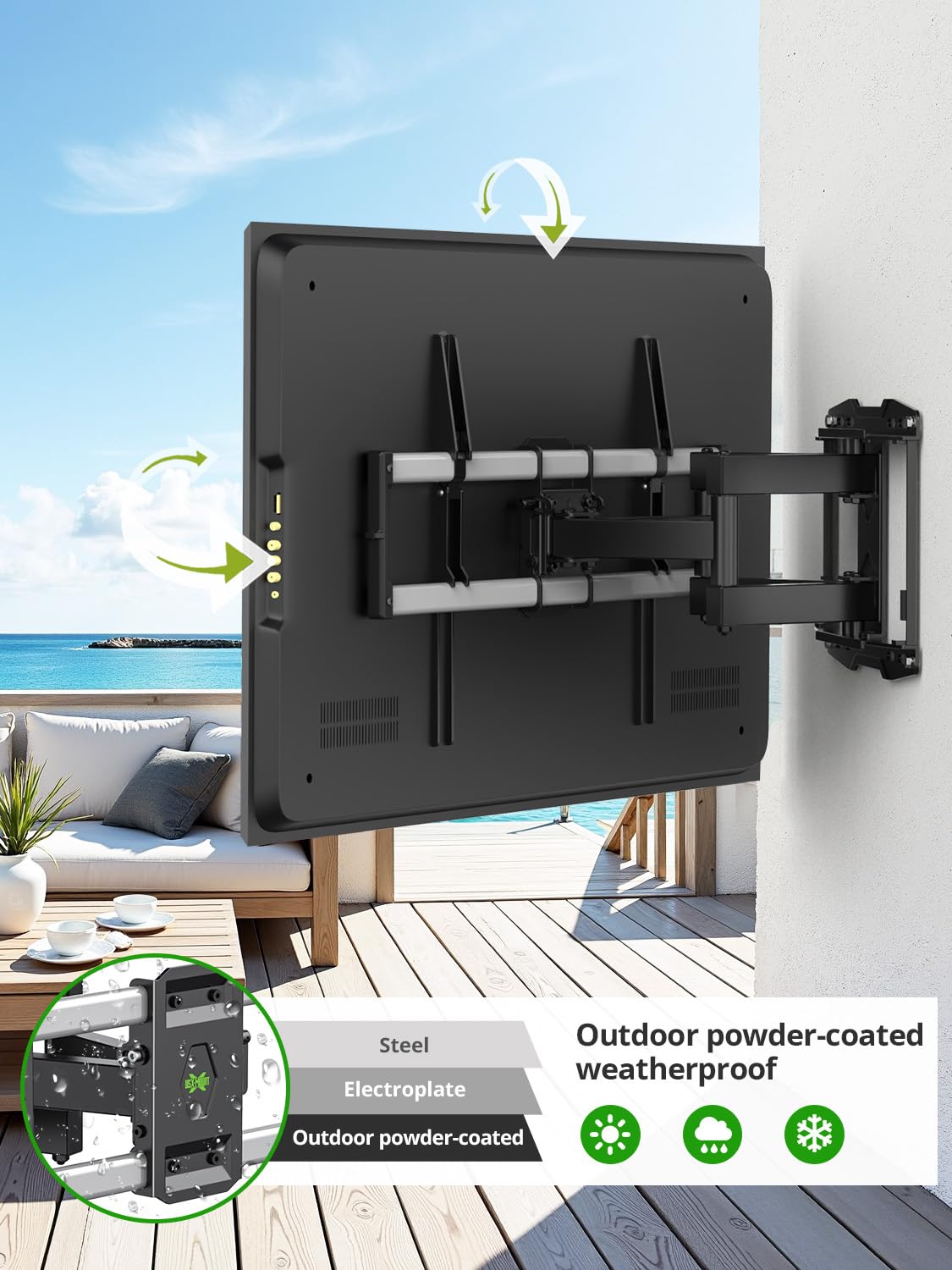 Outdoor TV Wall Mount for 47-90 Inch Television, Mount with Swivel and Tilt, Full Motion Weatherproof TV Bracket with Articulating Dual Arms, Max VESA