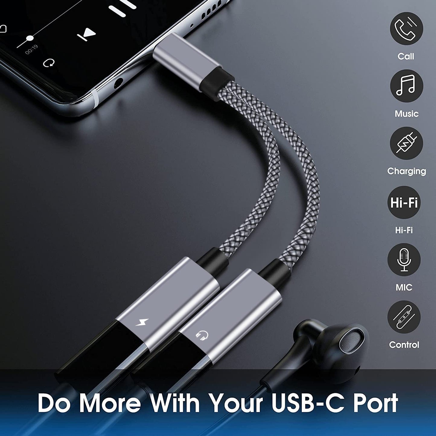 NCGGY USB C Splitter 1 in 2 Out,Hi-Fi Audio Adapter,Dual USB C Headphone and Charger Adapter Support Call PD 60W Charge, Compatible with i-phone15
