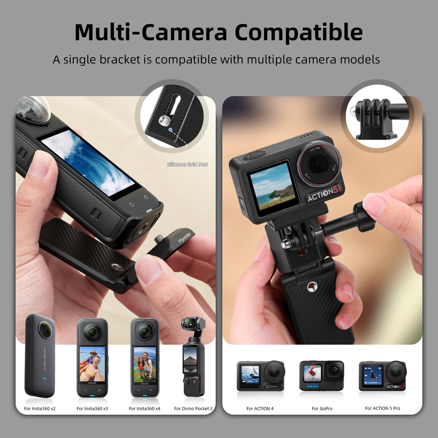Magnetic Mount for Insta360 X5 X4, L Bracket Magnet Holder Stand Base with 1/4" & Arca QR Adapters for Tripod, for Insta 360 X5 X4 X3, for DJI OSMO