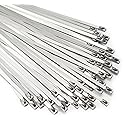 Metal Zip Ties 11.8 inch 100pcs 304 Stainless Steel Zip Ties Heavy Duty Multi-Purpose Self-Locking Cable Ties for Machinery, Vehicles, Exhaust Wrap