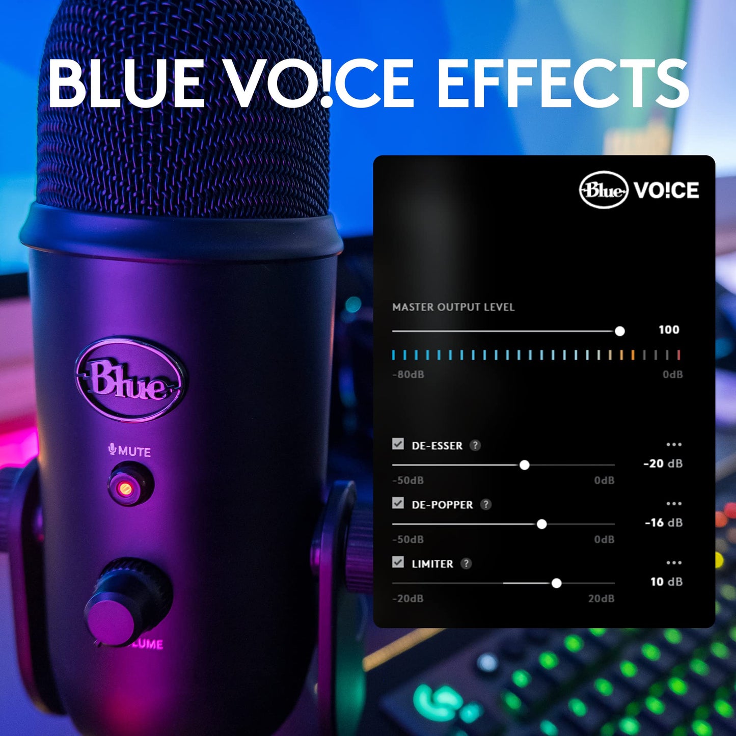 Logitech Blue Yeti Game Streaming Kit with Yeti USB Gaming Mic, Blue VO!CE Software, Exclusive Streamlabs Themes, Custom Pop Filter, PC/Mac/PS4/PS5