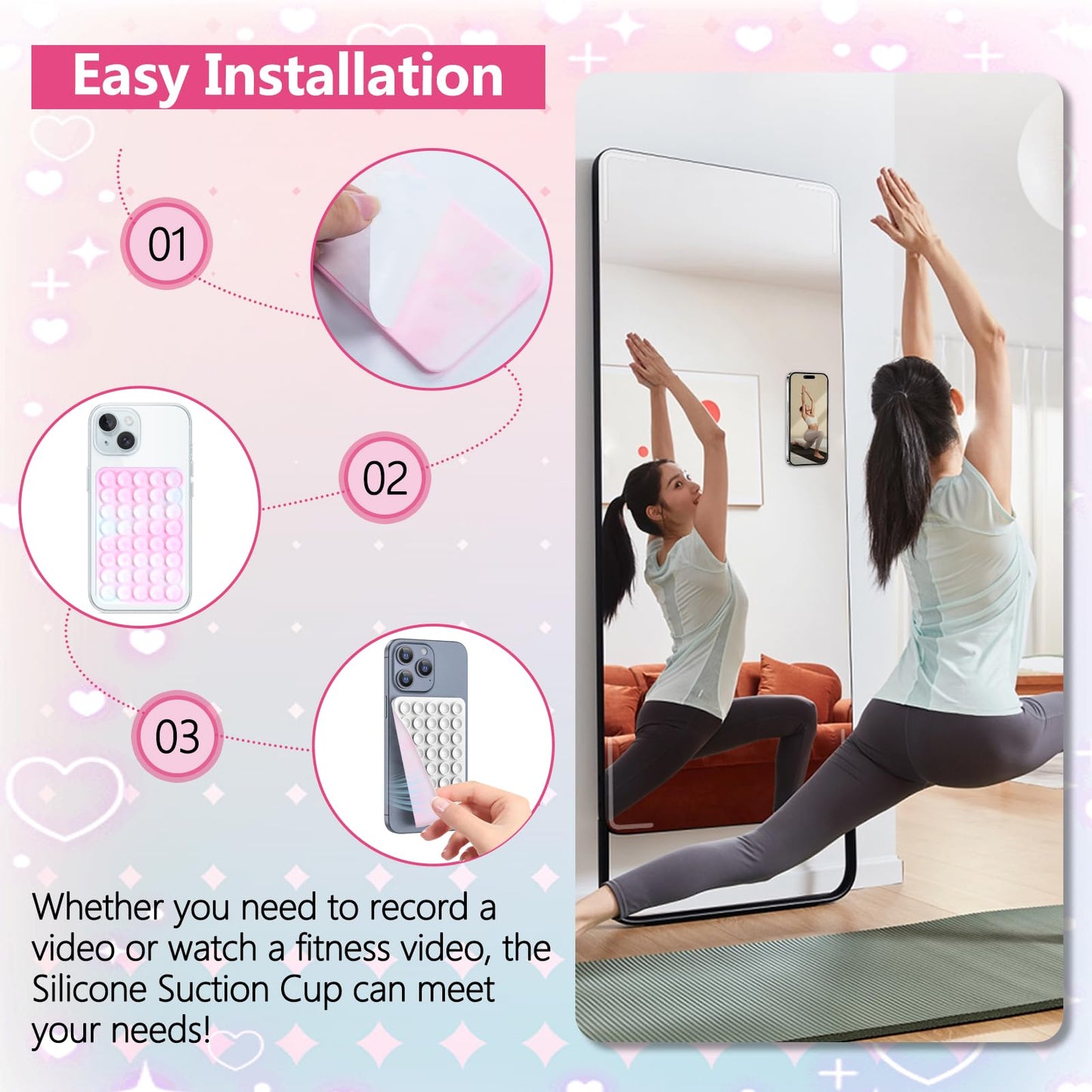 Silicone Suction Cup Phone Case Mount, Silicone Sticky Phone Grip Compatible with iPhone and Android Cases, Suction Bracket on The Back of The Mobile