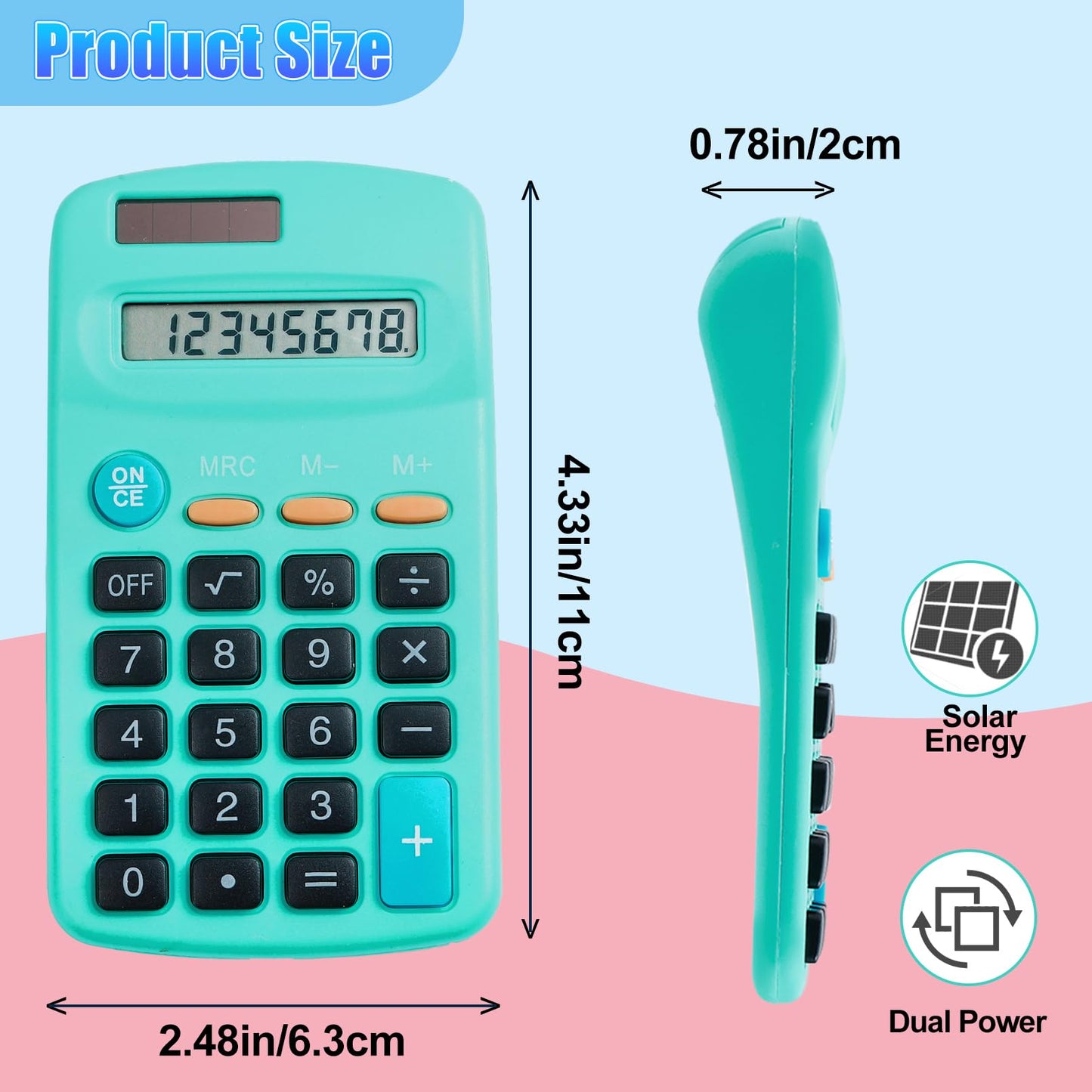 Jeffbaubl 18 Pack Mini Calculators, 8 Digit Display Basic Standard Calculators, Solar Dual Power Calculator, Pocket Size Function Calculator Bulk