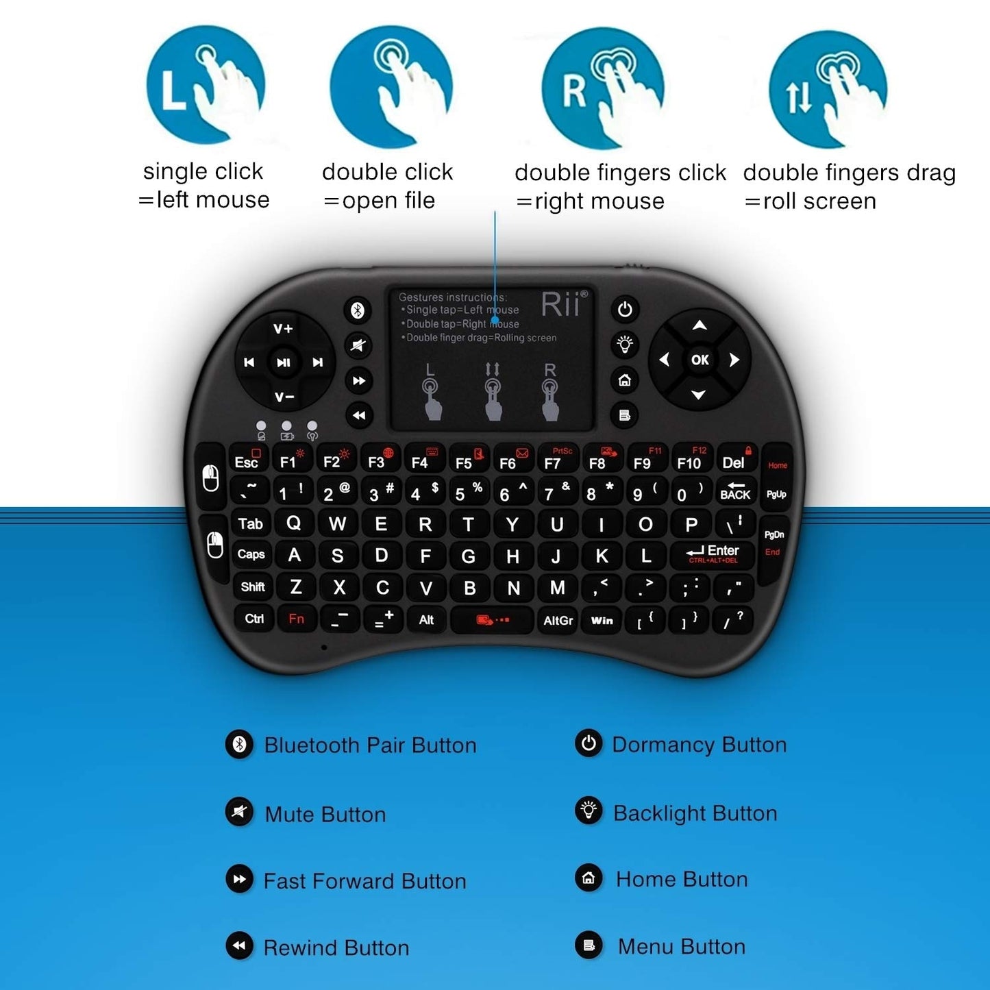 Rii i8 Mini 2.4GHz Wireless Touchpad Keyboard with Mouse for PC, PAD, XBox 360, PS3, Google Android TV Box, HTPC, IPTV (2.4G Black)