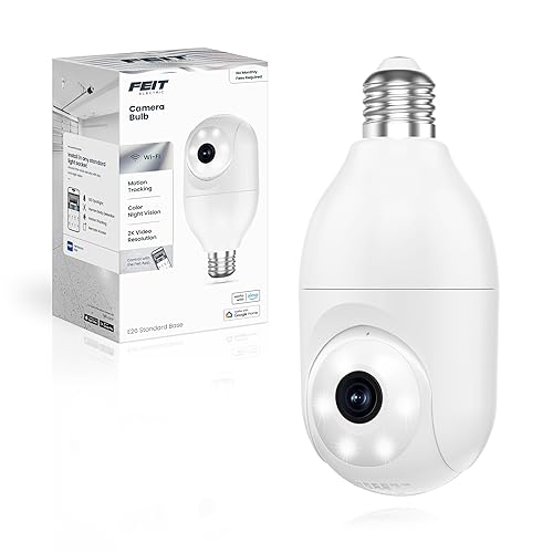 Feit Electric Smart Security Camera Bulb, 2K QHD Resolution, 2-Way Audio, Human Tracking, 350° Pan, Night Vision, Motion Alerts, E26 Base