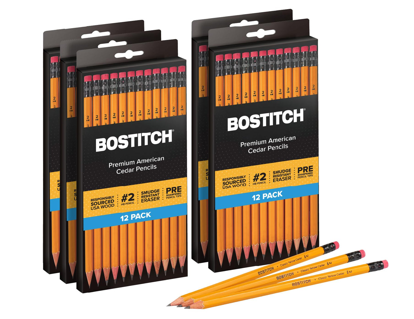 Bostitch Office Premium #2 Pencils, American Cedar Wood, Pre-Sharpened, HB Graphite, 60-Pack